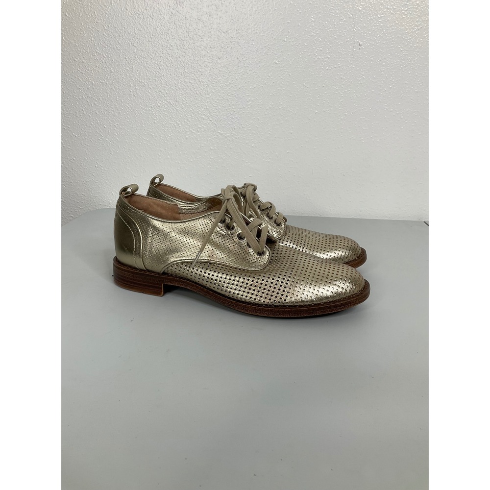 Brioso Fixey Metallic Gold Perforated Leather Oxford Shoes Women 8M Brazil